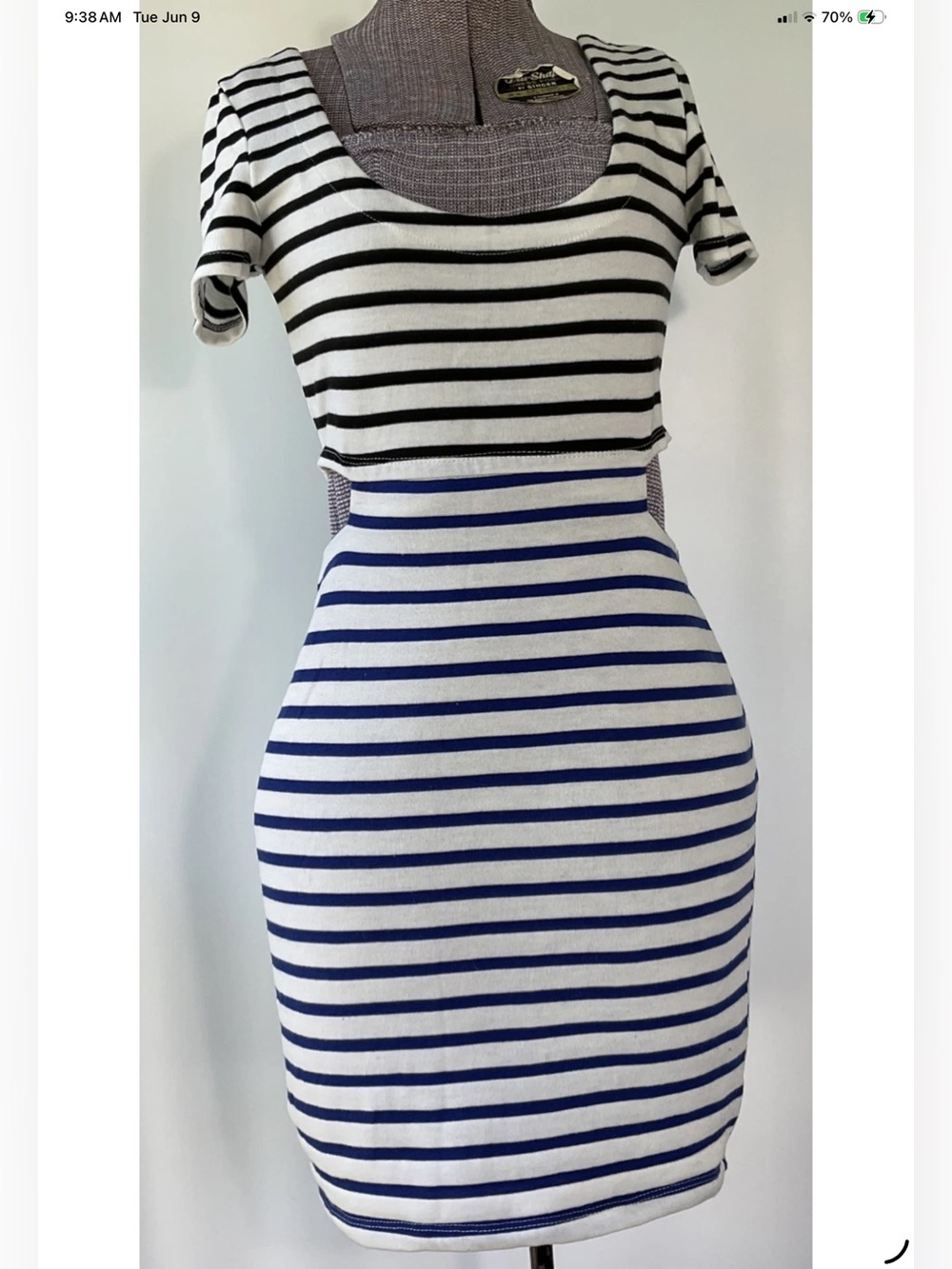 Lucca Couture Dress Womens Striped Black/Blue Back Zip Size Medium
